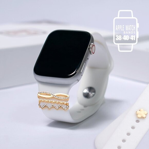 NWT White Golden Stone Heart Apple Watch Silicone Band - Picture 1 of 10